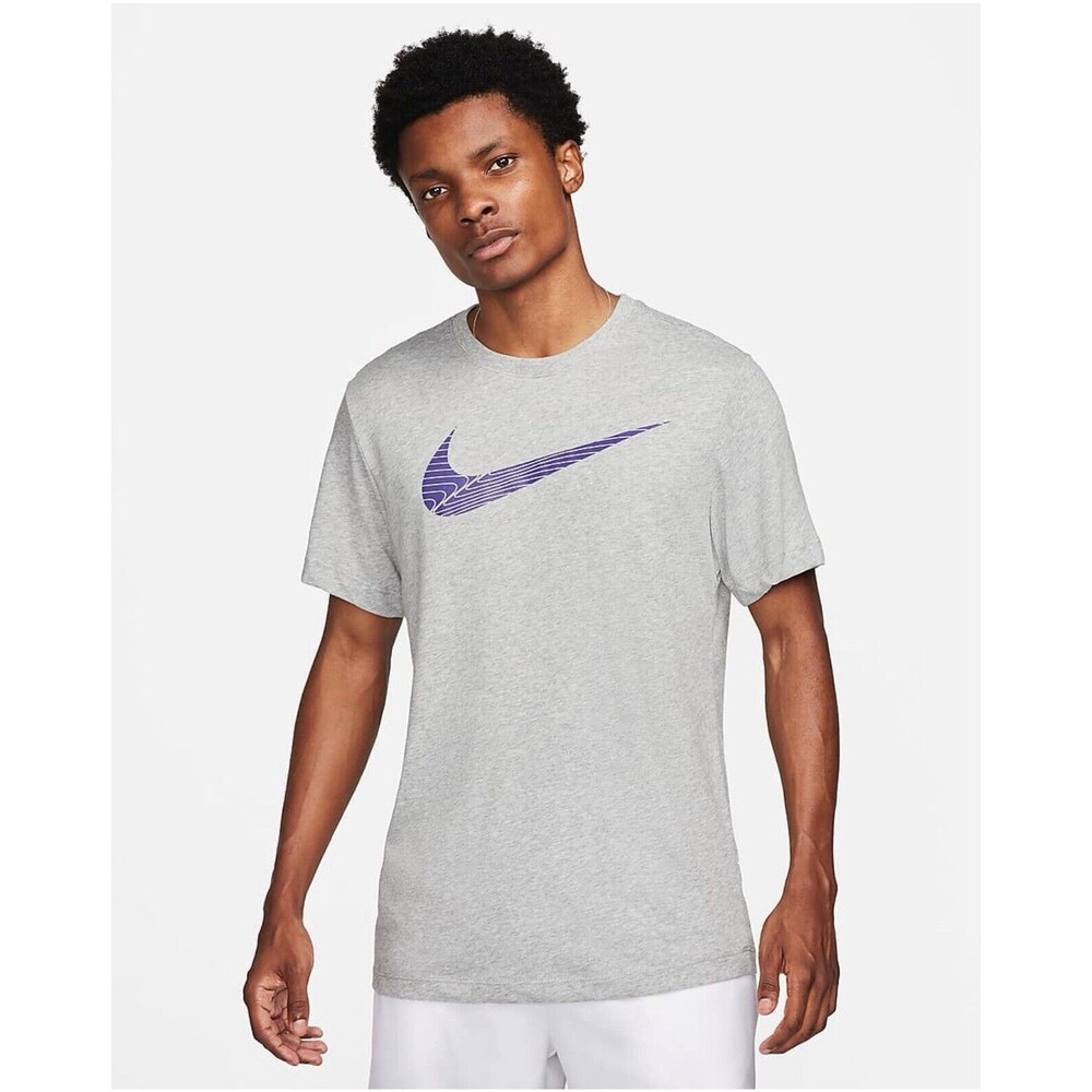 Nike Men's Dri-fit Graphic T-Shirts Size Small Gray/Violet FJ2464-063